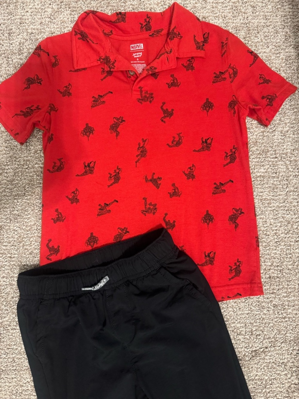 Marvel/Jumpingbeans Red Polo and Black Pants Matching Set. Spiderman